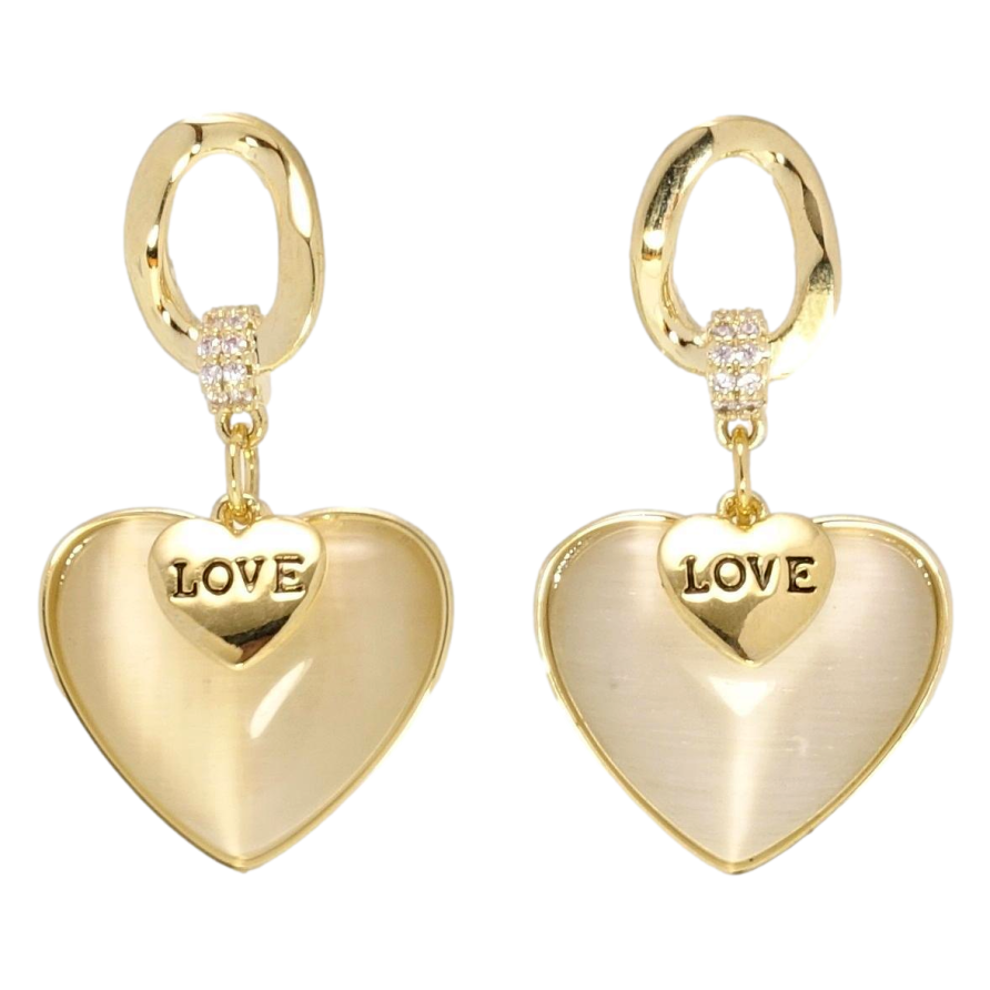 Сережки Xuping QQMM Позолота 14K пусети Сердечки Love з Котячим оком фото №1 Сережки Xuping QQMM Позолота 14K пусети Сердечки Love з Котячим оком фото №1