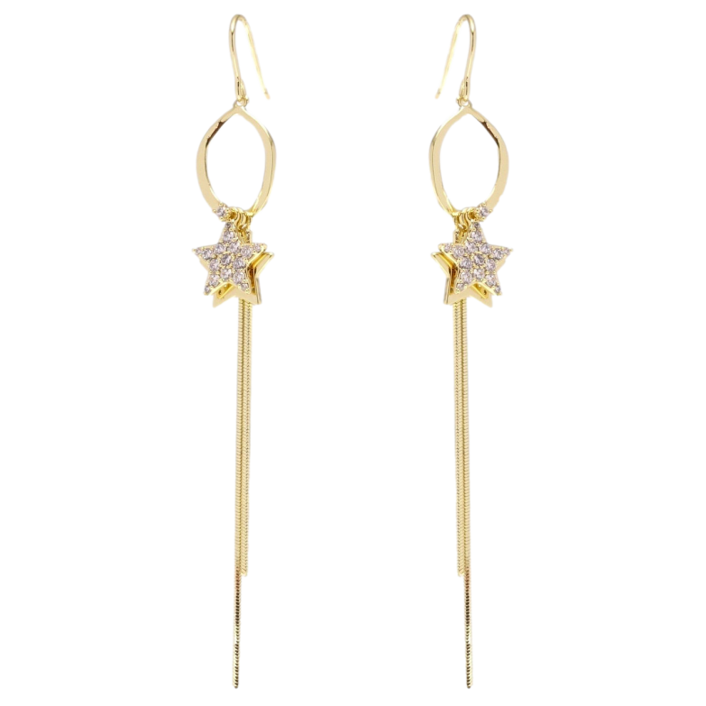 Серьги Xuping QQMM Позолота 14K французский замок Звездочки с цепочкой на колечке фото №2