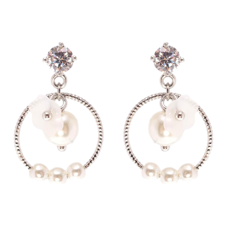 Серьги Xuping QQMM Родий пусеты Колечки с жемчужными бусинами и цветочками фото №6