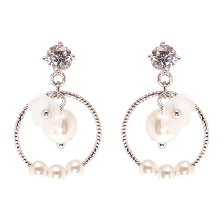 Сережки Xuping QQMM Родій пусети колечки з перлинними бусинами та квіточками фото №1 Сережки Xuping QQMM Родій пусети колечки з перлинними бусинами та квіточками фото №1