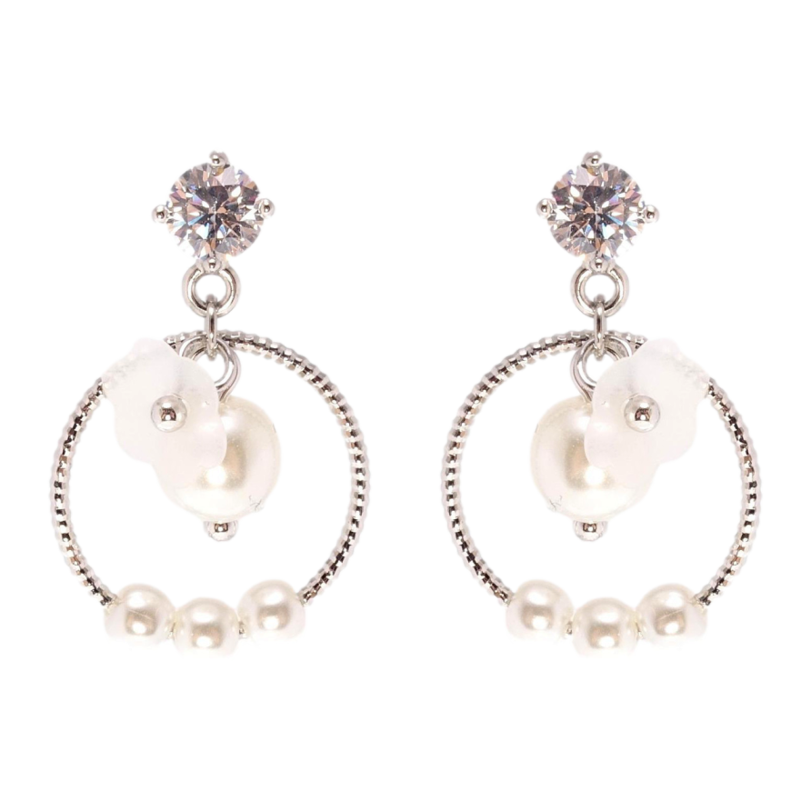 Сережки Xuping QQMM Родій пусети колечки з перлинними бусинами та квіточками фото №1 Сережки Xuping QQMM Родій пусети колечки з перлинними бусинами та квіточками фото №1