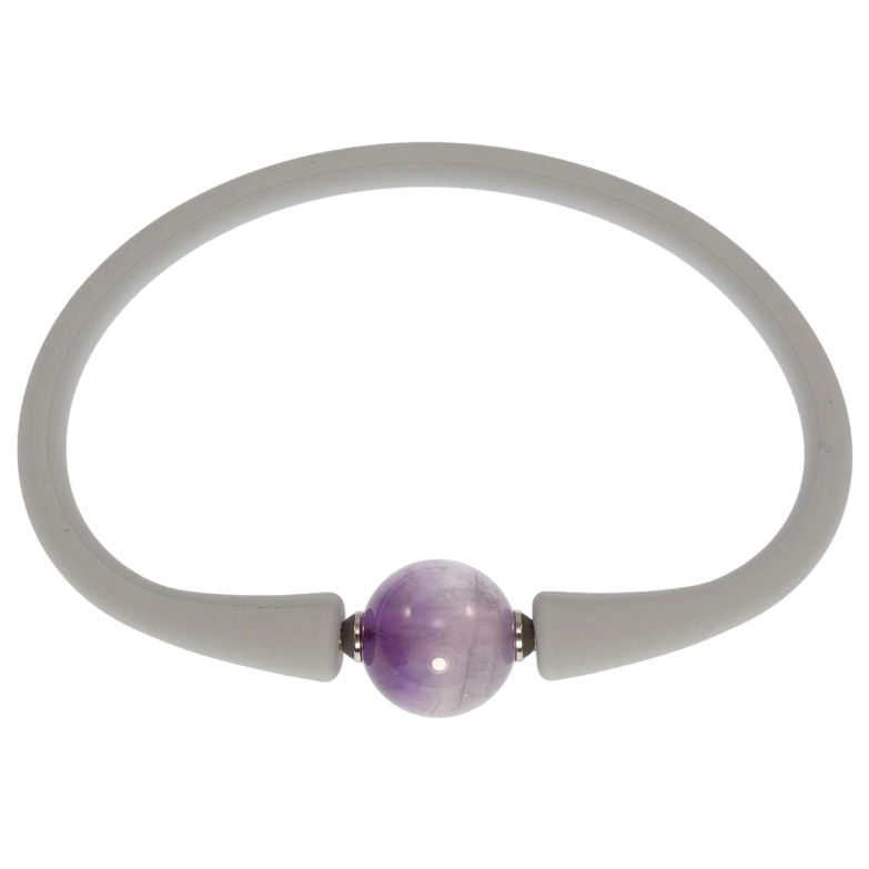 Браслет Xuping Родий Серый каучуковый шнур с сиреневой бусиной длина 18см х 4мм; ø 12мм фото №1