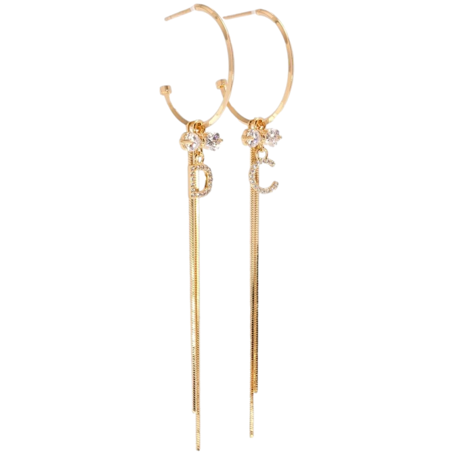 Сережки Xuping QQMM Позолота 18K пусети Декоративні підвіски з літерами та ланцюжками фото №1