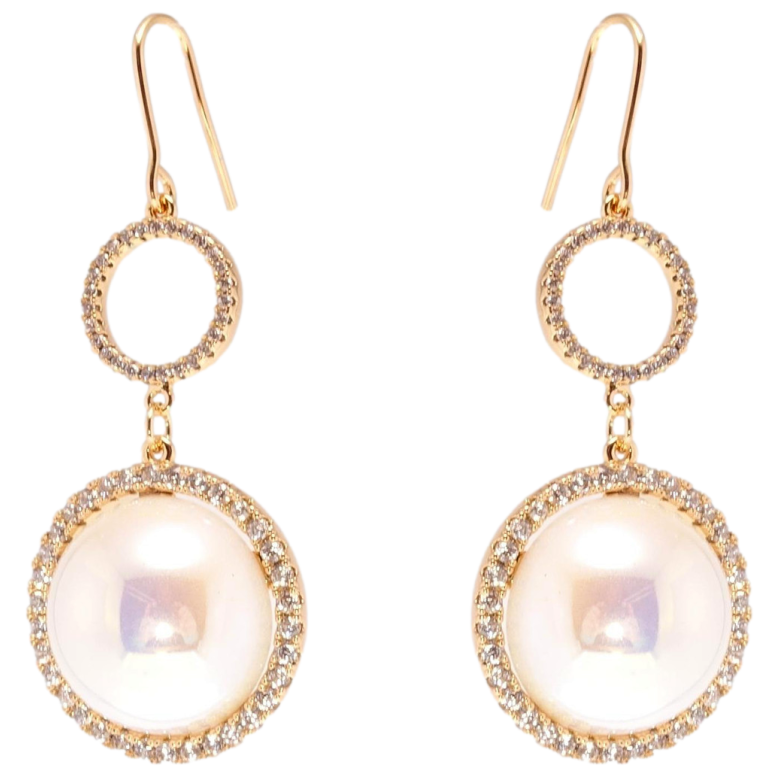 Сережки Xuping QQMM Позолота 18K французький замок колечки з цирконієм і перлиною намистини фото №1