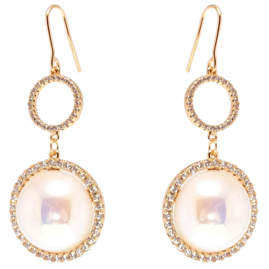 Сережки Xuping QQMM Позолота 18K французький замок колечки з цирконієм і перлиною намистини фото №1