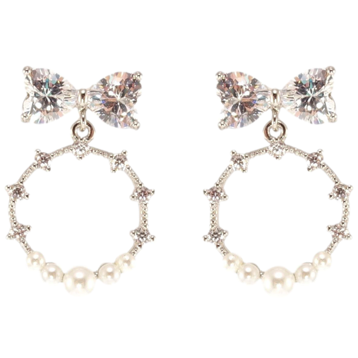 Серьги Xuping QQMM Родий пусеты Колечки на кристальных бантах фото №25