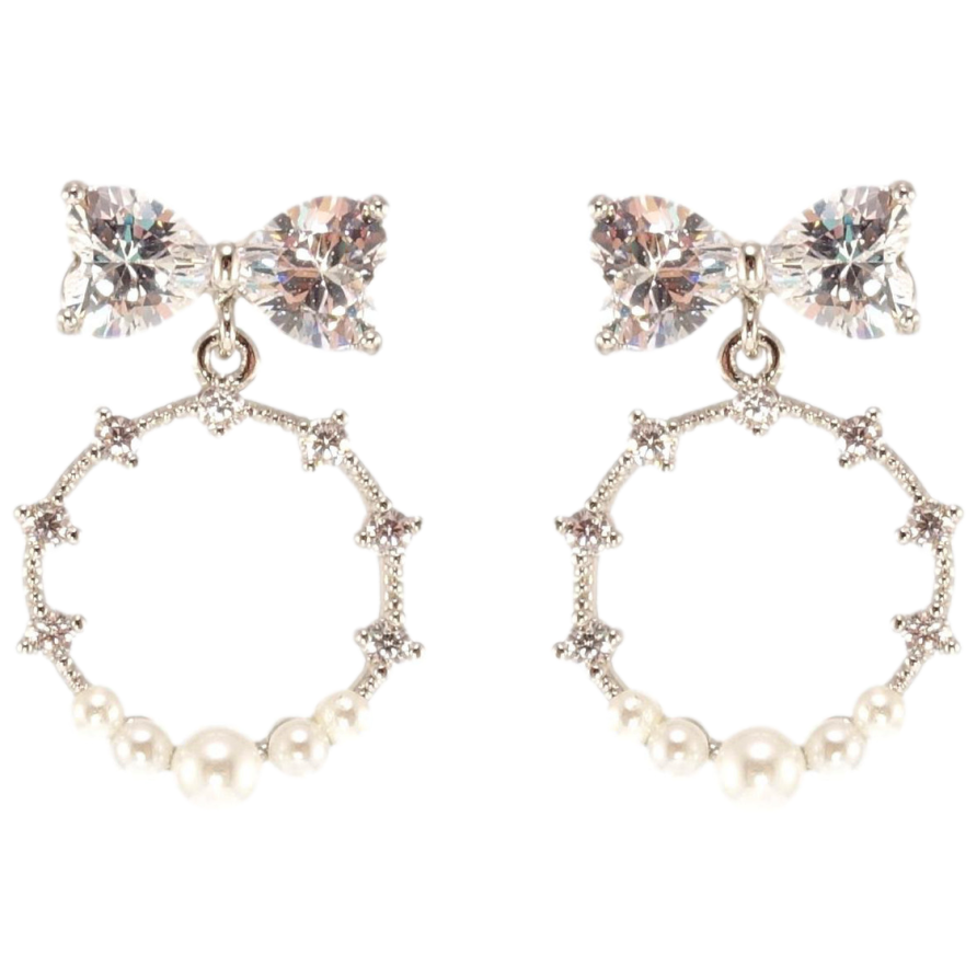 Сережки Xuping QQMM Родій пусети колечки на кришталевих бантах фото №1