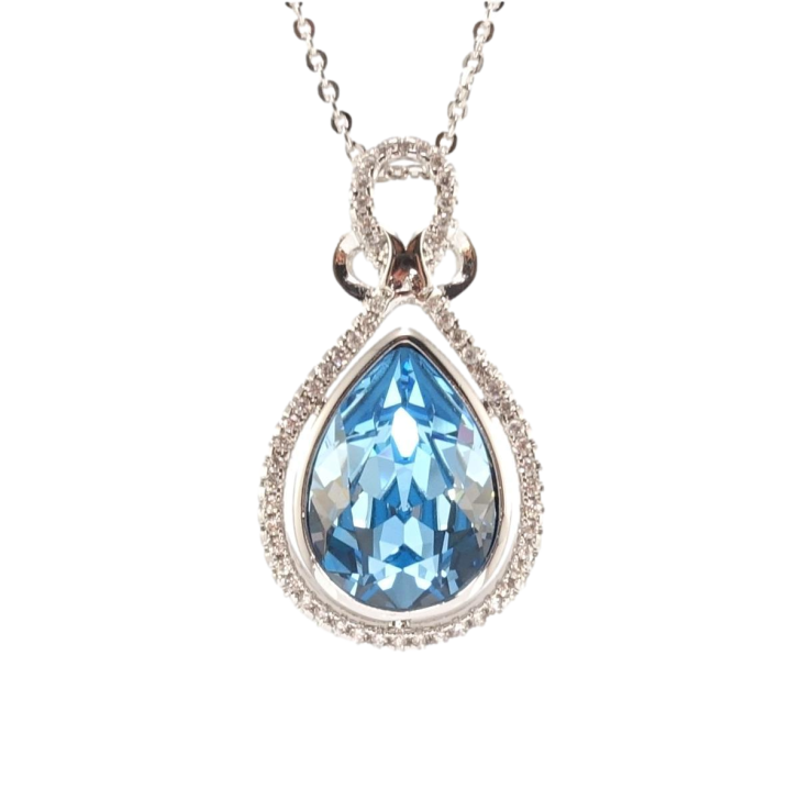 Кулон Xuping колір Родій з кр-ми Swarovski на ланцюжку Кристальна крапля Aquamarine довжина 40-45см х 1мм фото №22