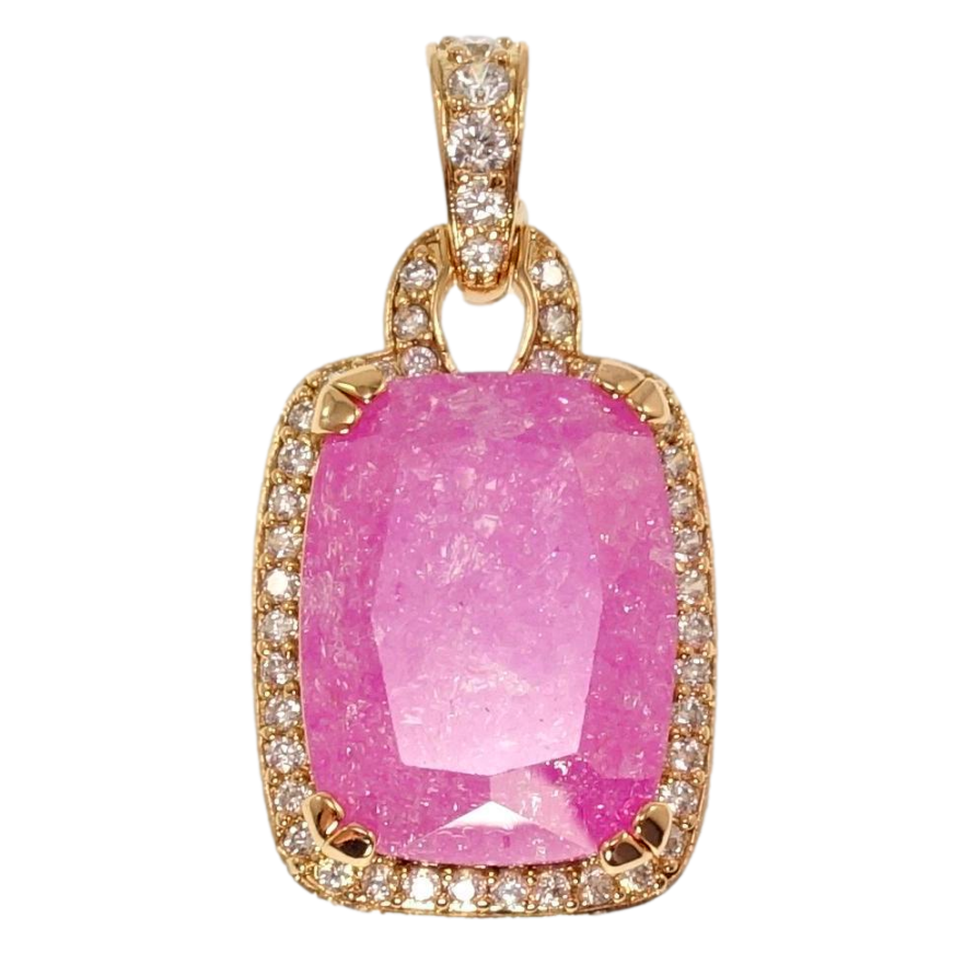 Кулон Xuping Позолота 18K Рожевий кристал в обрамленні цирконію, 23х19мм для ланцюжка до 5мм фото №1 Кулон Xuping Позолота 18K Рожевий кристал в обрамленні цирконію, 23х19мм для ланцюжка до 5мм фото №1