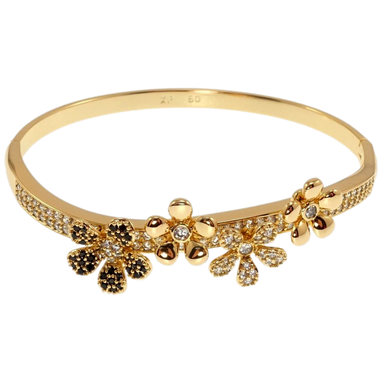 Браслет Xuping Позолота 18K Цветочки с черно-белым цирконием ø 6см фото №1