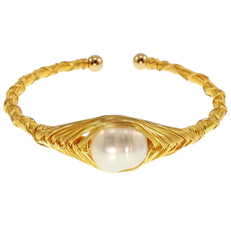 Браслет Xuping Позолота 18K Речной жемчуг с переплетением проволокой ø 5,5см фото №3 Браслет Xuping Позолота 18K Речной жемчуг с переплетением проволокой ø 5,5см фото №3