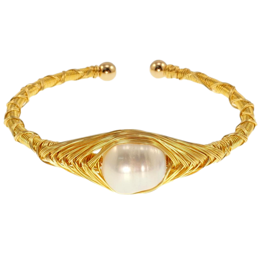 Браслет Xuping Позолота 18K Річкові перли з переплетенням дротом ø 5,5см фото №1