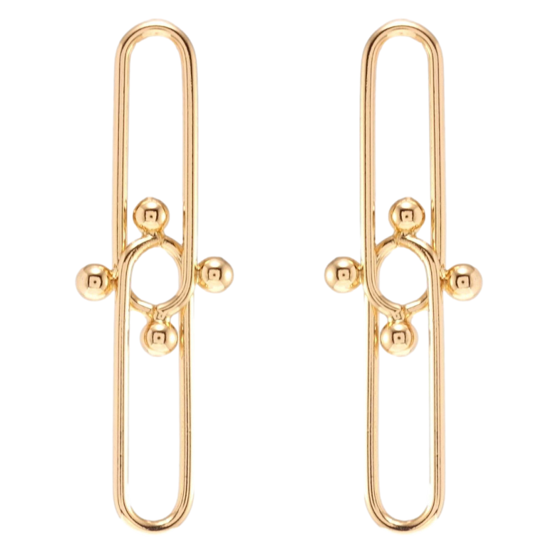 Серьги Xuping Позолота 18K пусеты Вытянутые круги с шариками фото №1 Серьги Xuping Позолота 18K пусеты Вытянутые круги с шариками фото №1