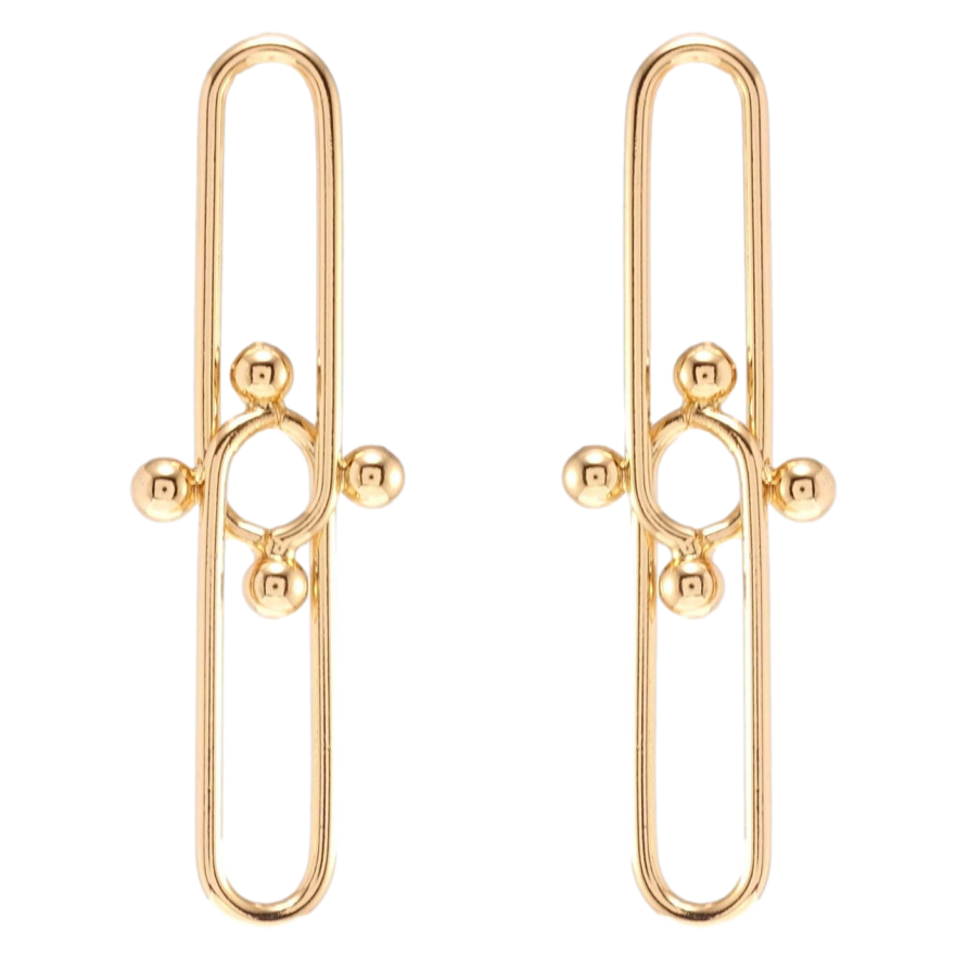 Серьги Xuping Позолота 18K пусеты Вытянутые круги с шариками фото №1