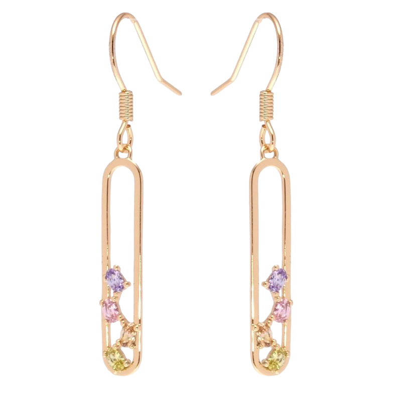 Серьги Xuping Позолота 18K подвески французский замок Овальные подвески с цветными кристаллами фото №1