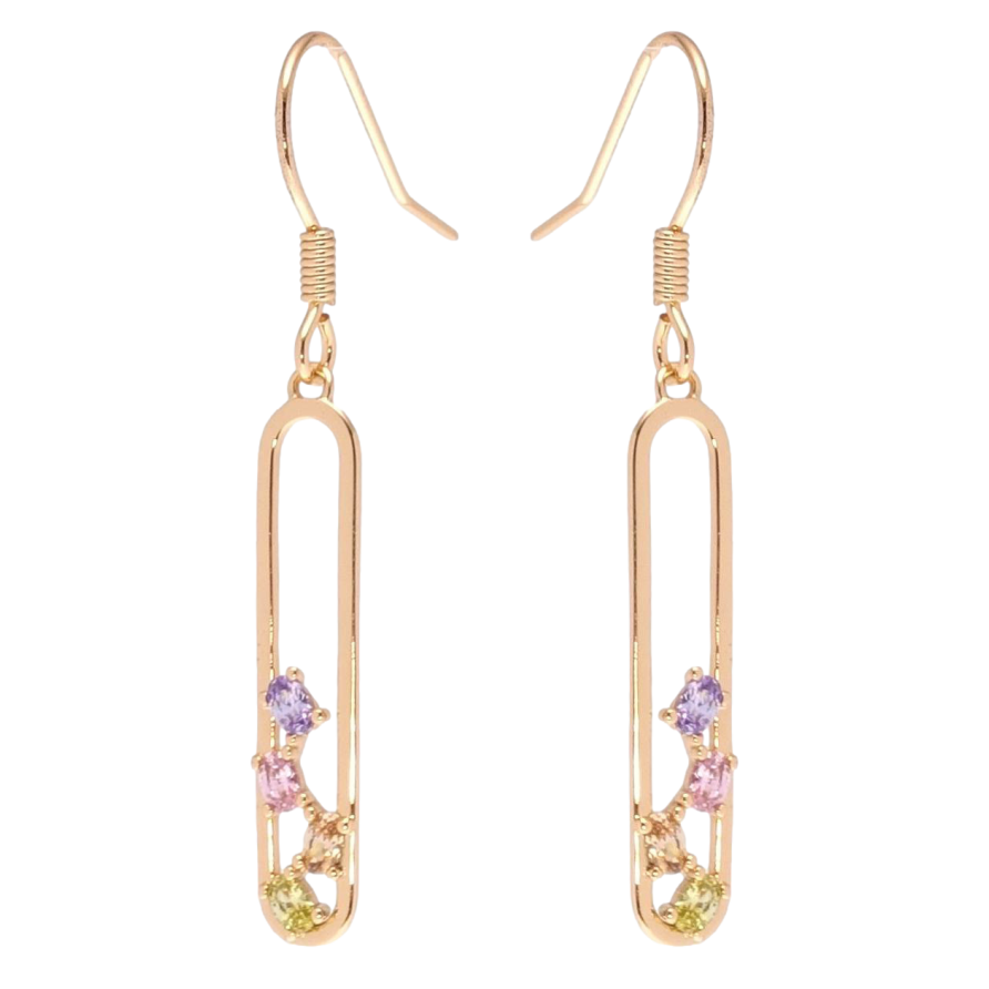 Сережки Xuping Позолота 18K підвіски французький замок Овальні підвіски з кольоровими кристалами фото №1 Сережки Xuping Позолота 18K підвіски французький замок Овальні підвіски з кольоровими кристалами фото №1