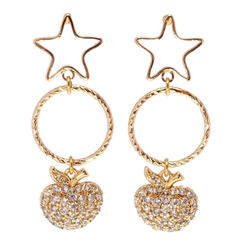 Сережки Xuping Позолота 18K пусети Зірки з яблуками інкрустація цирконієм фото №1