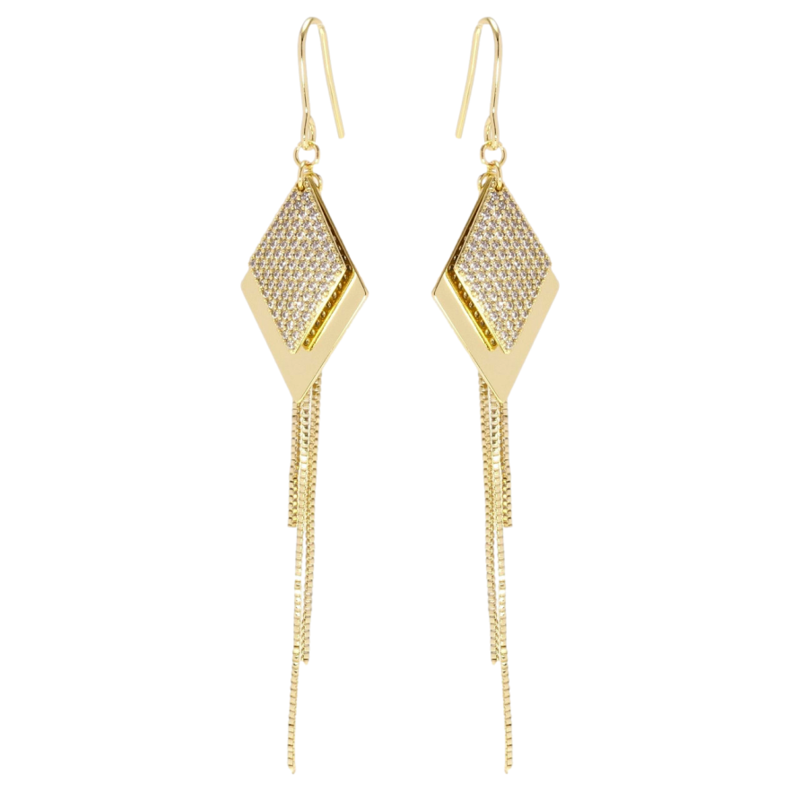 Серьги Xuping Позолота 14K французский замок Двойные ромбы с цепочками фото №1