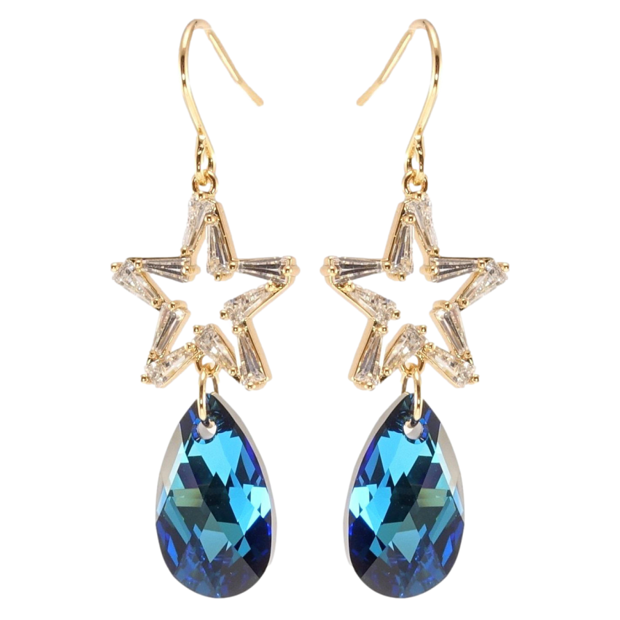 Серьги Xuping цвет 18K с кристаллами Swarovski французский замок Звезды с кристаллами Bermuda Blue фото №1 Серьги Xuping цвет 18K с кристаллами Swarovski французский замок Звезды с кристаллами Bermuda Blue фото №1