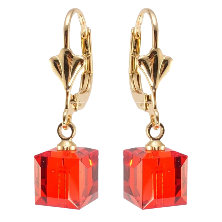 Серьги Xuping цвет 18K с кристаллами Swarovski французский замок Кристальный куб Light Siam на дужке фото №1