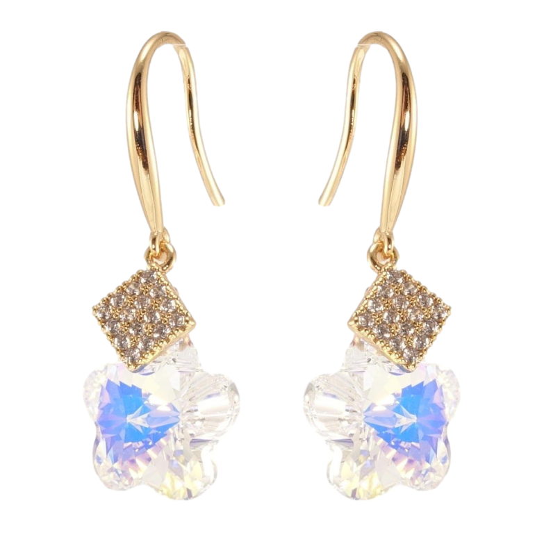 Серьги Xuping цвет 18K с кристаллами Swarovski французский замок Кристальные цветочки Shimmer с ромбами фото №6