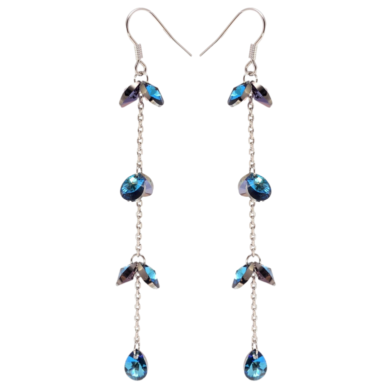 Сережки Xuping колір Родій з кристалами Swarovski французький замок Кристали Capri Blue на ланцюжку фото №1