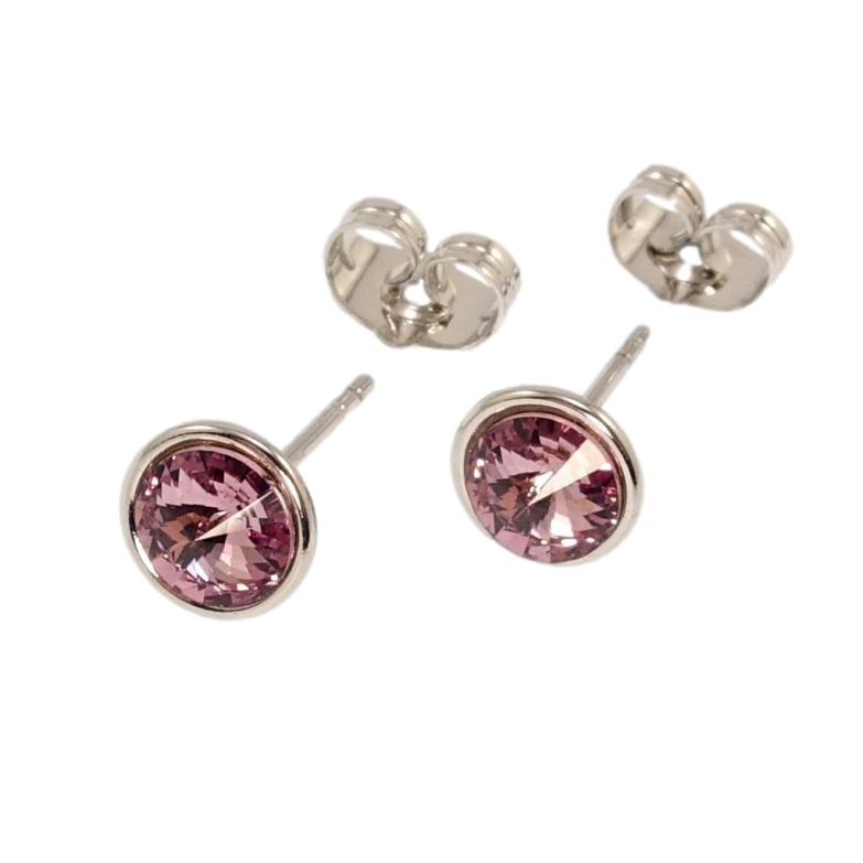Сережки Xuping колір Родій з кристалами Swarovski пусети Кристал Antique Pink ø 8мм фото №1