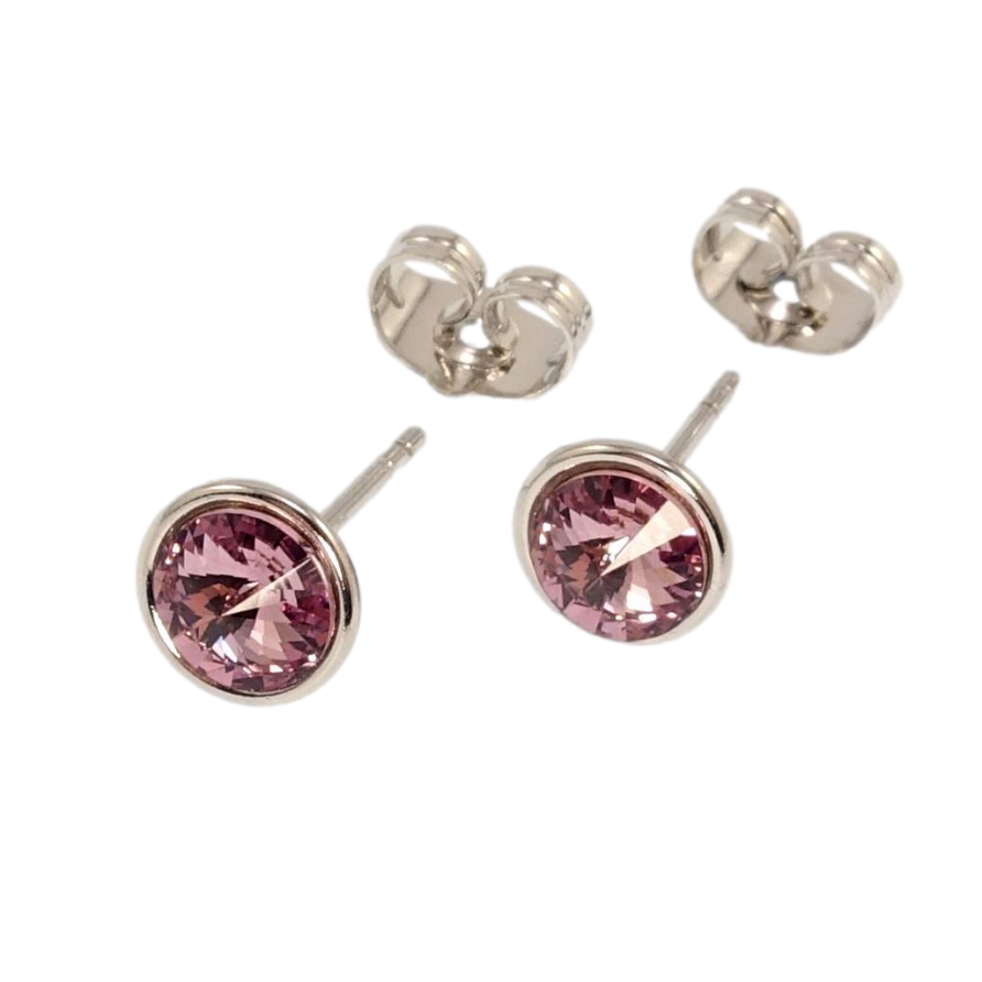 Сережки Xuping колір Родій з кристалами Swarovski пусети Кристал Antique Pink ø 8мм фото №1