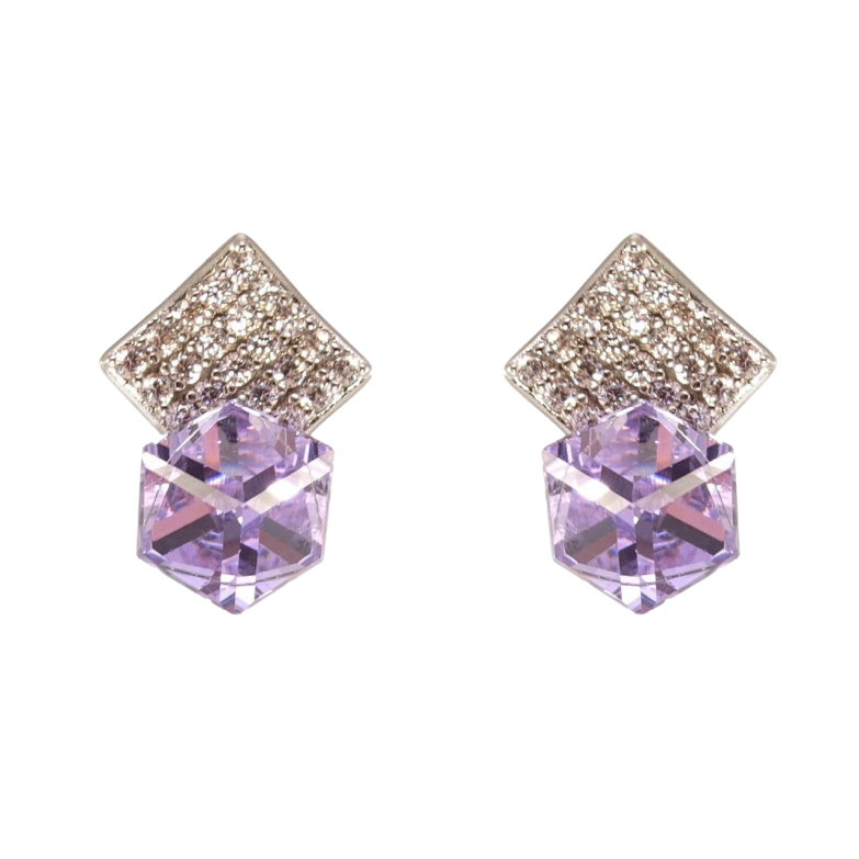 Сережки Xuping колір Родій з кристалами Swarovski пусети Кристальний куб Tanzanite у квадраті фото №1 Сережки Xuping колір Родій з кристалами Swarovski пусети Кристальний куб Tanzanite у квадраті фото №1