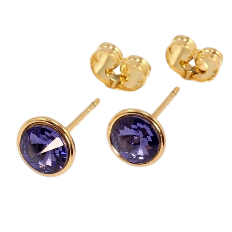 Серьги Xuping цвет 18K с кристаллами Swarovski пусеты Кристаллы Tanzanite ø 8мм фото №1