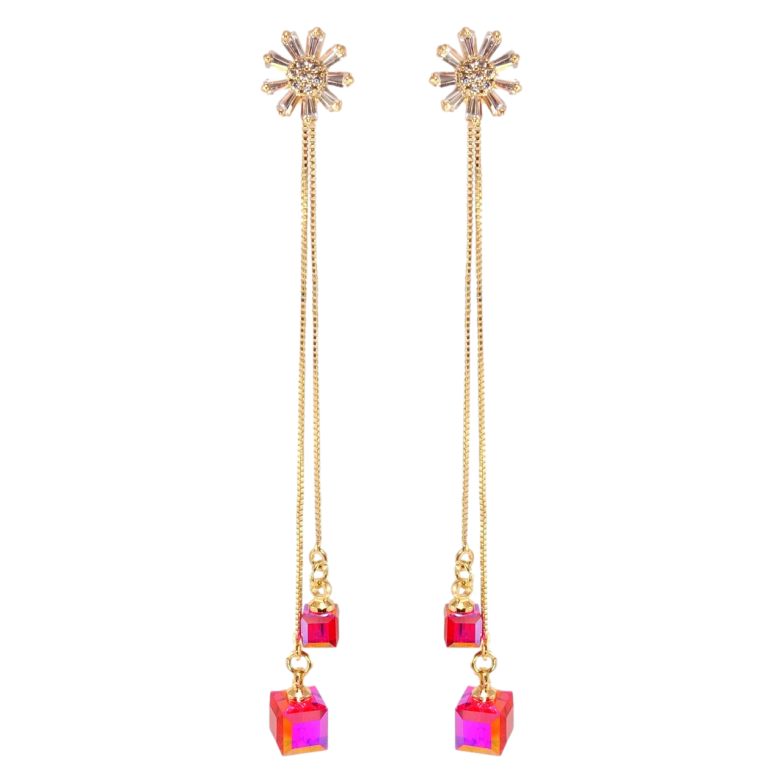 Серьги Xuping цвет 18K с кристаллами Swarovski пусеты Цветочки с кристаллами Scarlet на цепочке фото №1