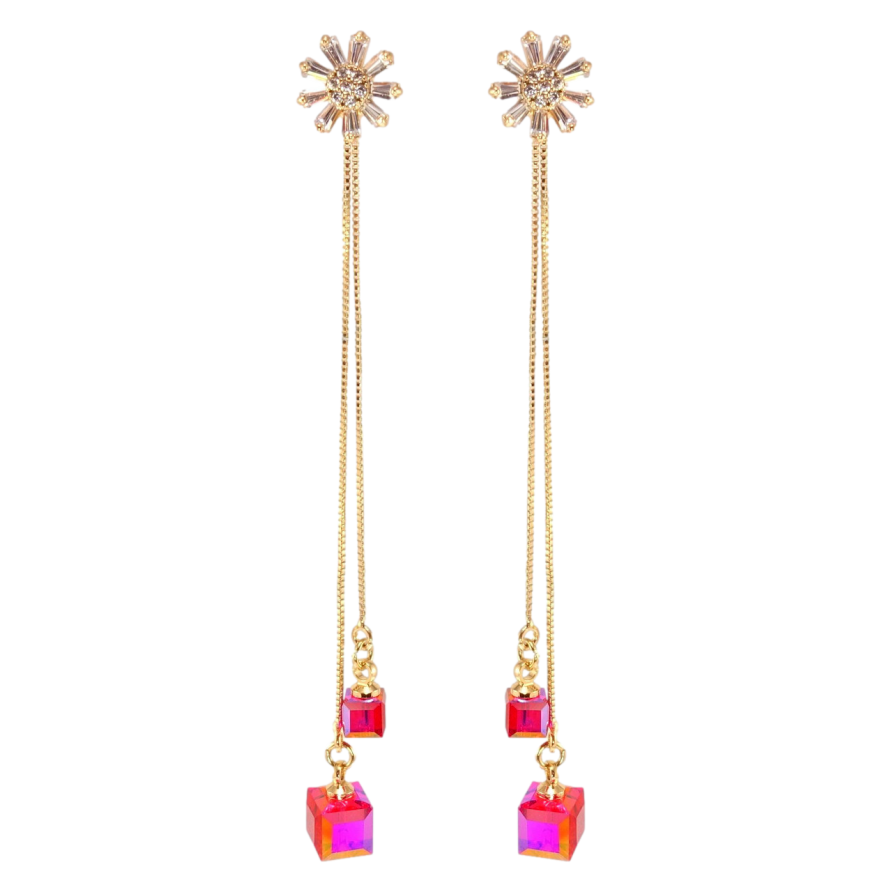 Сережки Xuping колір 18K з кристалами Swarovski пусети Квіточки з кристалами Scarlet на ланцюжку фото №1