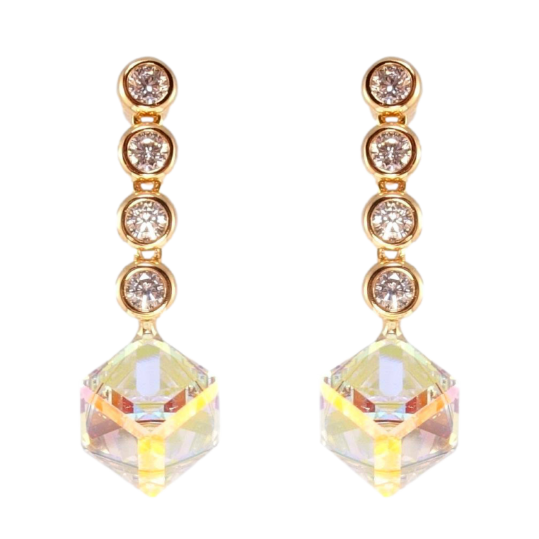 Серьги Xuping цвет 18K с кристаллами Swarovski пусеты Куб Shimmer на круглых кристаллах фото №1