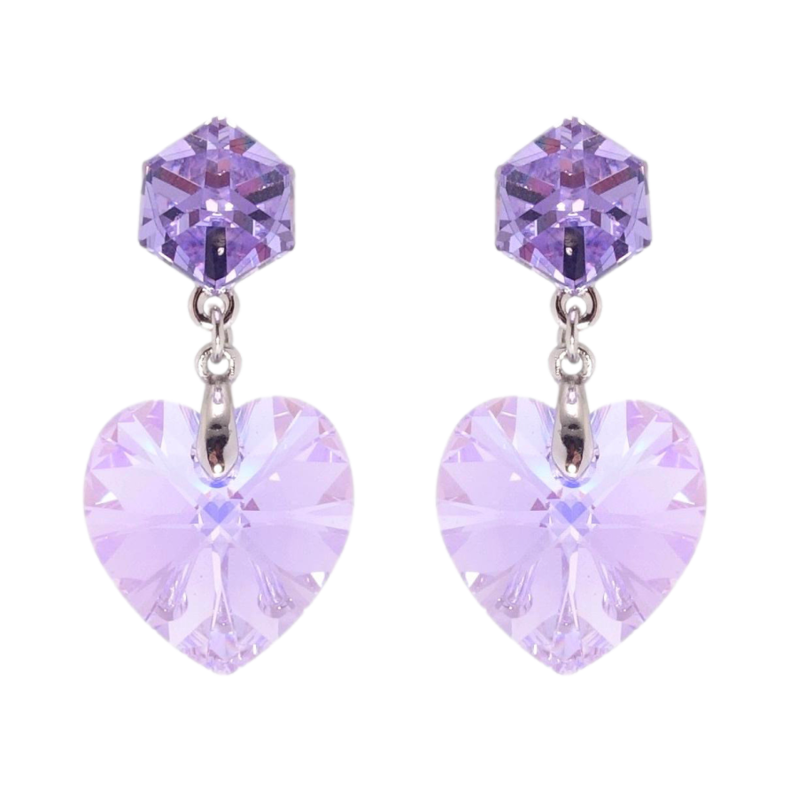 Серьги Xuping цвет Родий с кристаллами Swarovski пусеты Сердца кр-ми на кубах Lavender Delite фото №1 Серьги Xuping цвет Родий с кристаллами Swarovski пусеты Сердца кр-ми на кубах Lavender Delite фото №1
