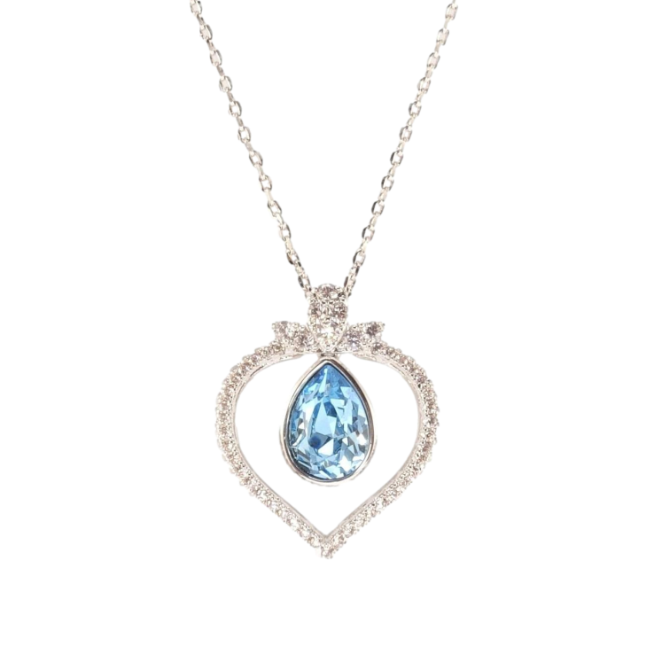Кулон Xuping цвет Родий с кр-ми Swarovski на цепочке Капелька Aquamarine в обрамлении сердца  дл.40см х 1мм фото №15