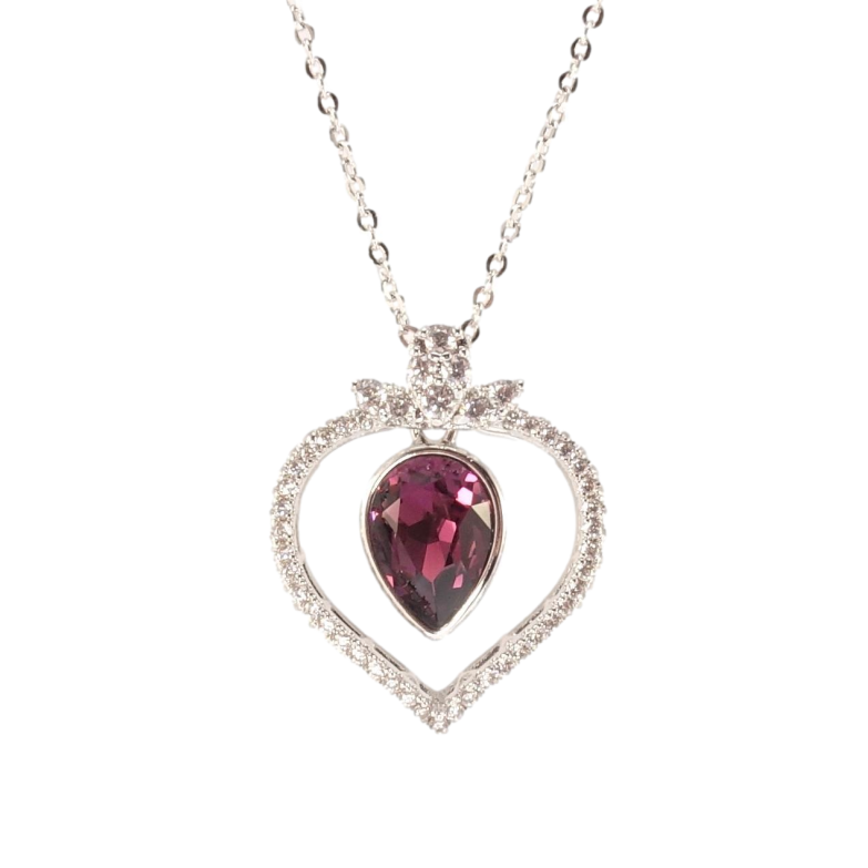 Кулон Xuping цвет Родий с кр-ми Swarovski на цепочке Капелька Amethyst в обрамлении сердца  дл.44,5-50см х фото №1