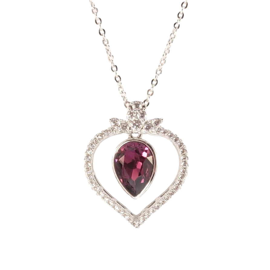 Кулон Xuping цвет Родий с кр-ми Swarovski на цепочке Капелька Amethyst в обрамлении сердца  дл.44,5-50см х фото №1