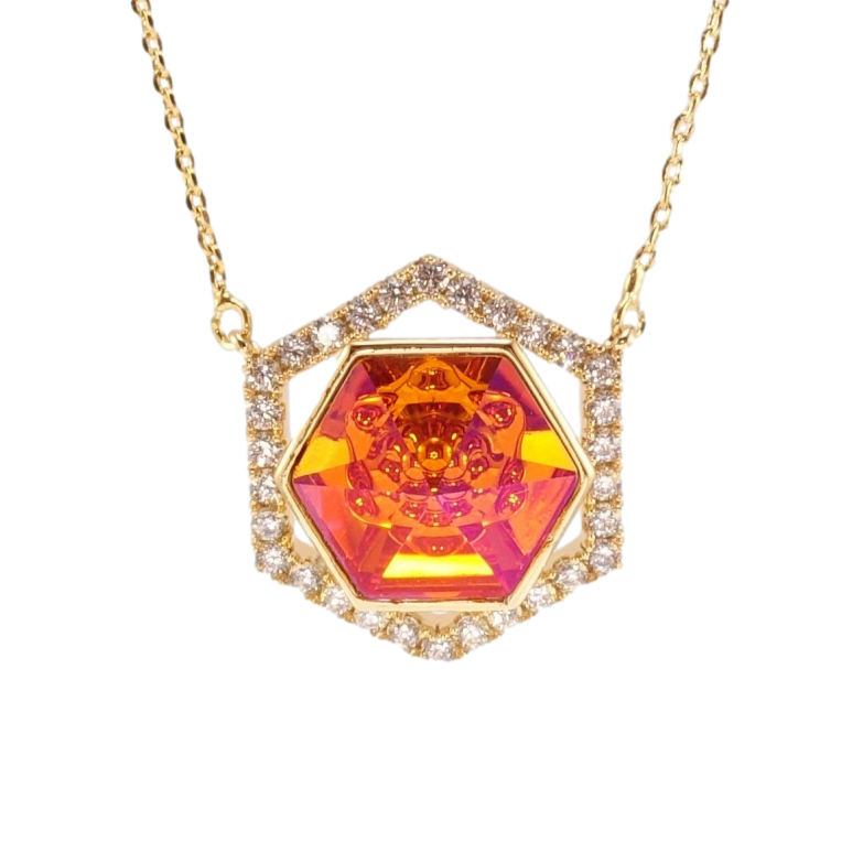 Кулон Xuping 18K з кр-ми Swarovski на ланцюжку Многогранник з кристалом Sun довжина 44-49см х 1мм фото №2