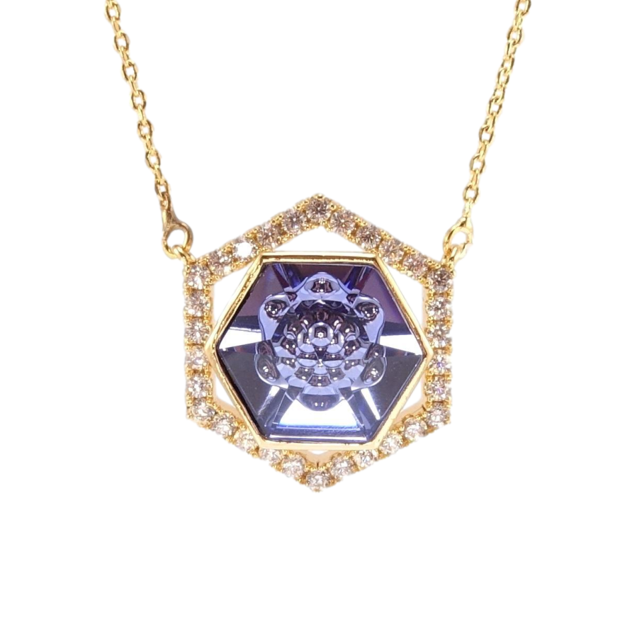 Кулон Xuping 18K з кр-ми Swarovski на ланцюжку Многогранник з кристалом Tanzanite довжина 44-49см х 1мм фото №1