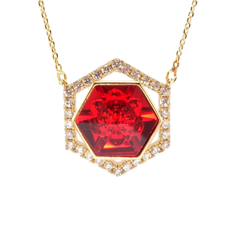 Кулон Xuping 18K с кр-ми Swarovski на цепочке Многогранник с кристаллом Light Siam длина 44-49см х 1мм фото №1