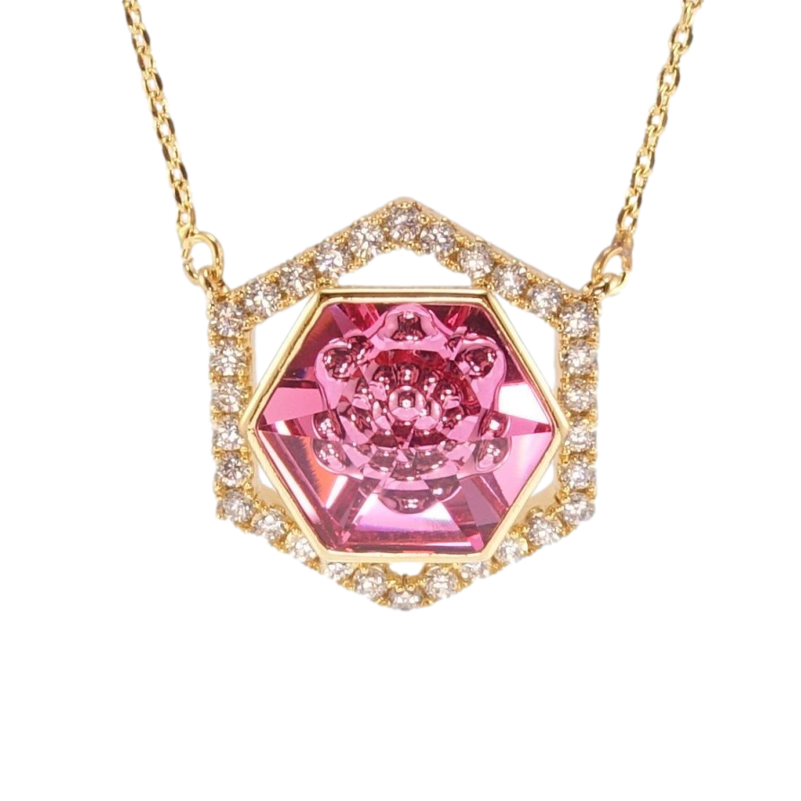 Кулон Xuping 18K з кр-ми Swarovski на ланцюжку Многогранник з кристалом Rose довжина 44-49см х 1мм фото №1