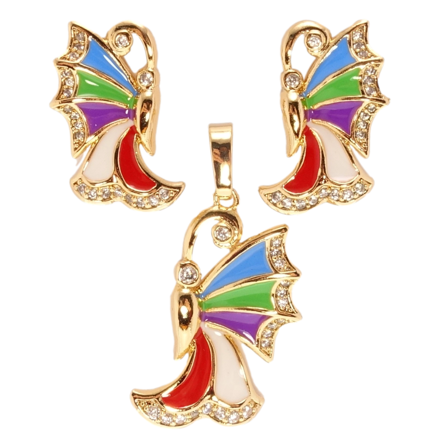 Набір Xuping Позолота 18K Сережки Кулон Метелики з різнобарвною емаллю та цирконієм фото №1