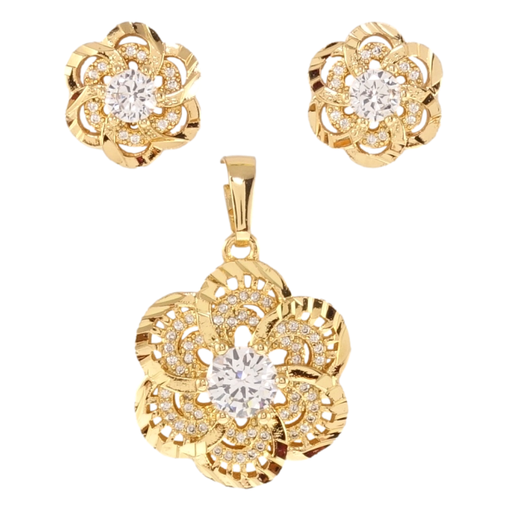 Набор Xuping Позолота 18K Серьги Кулон Цветочки с цирконием фото №3