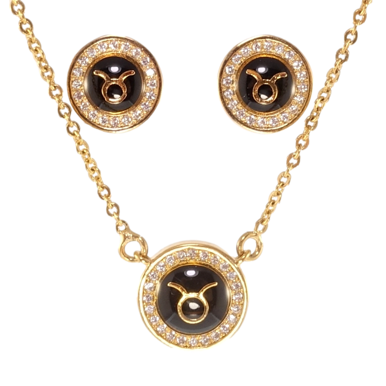 Набор Xuping Позолота 18K Серьги Кулон на цепочке Знак Зодиака Телец длина 44-47см х 1,5мм; ø 6мм и 5мм фото №1