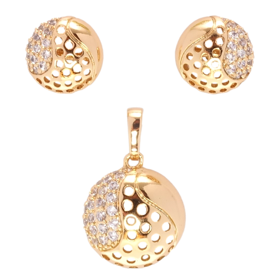 Набор Xuping Позолота 18K Серьги Кулон Выпуклые круги с резным узором и цирконием фото №1