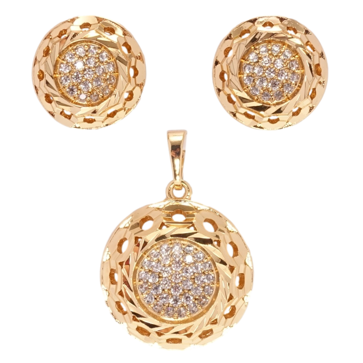 Набір Xuping Позолота 18K Сережки Кулон Круги з різьбленим візерунком та цирконієм фото №14 Набір Xuping Позолота 18K Сережки Кулон Круги з різьбленим візерунком та цирконієм фото №14