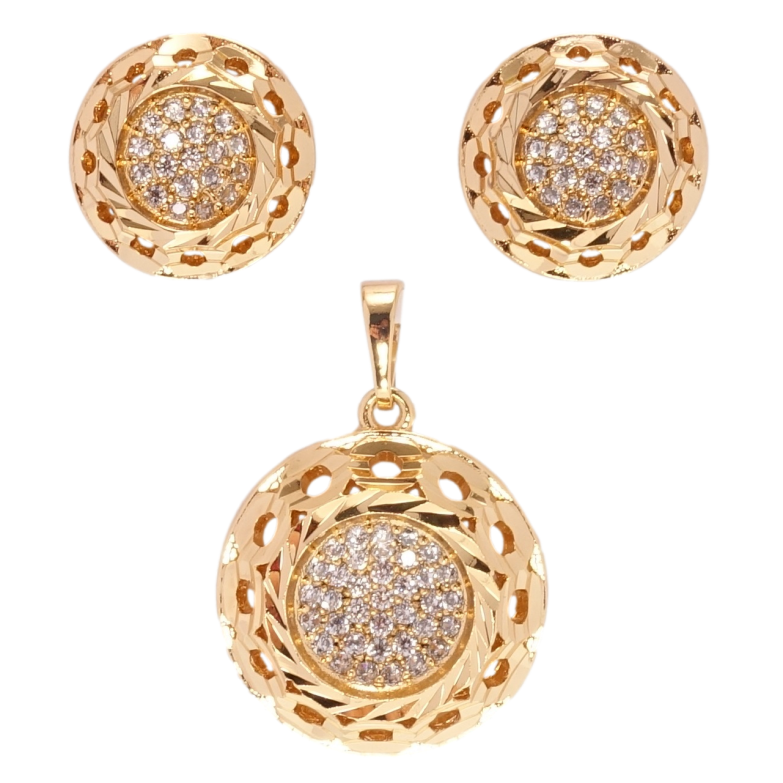 Набор Xuping Позолота 18K Серьги Кулон Круги с резным узором и цирконием фото №1