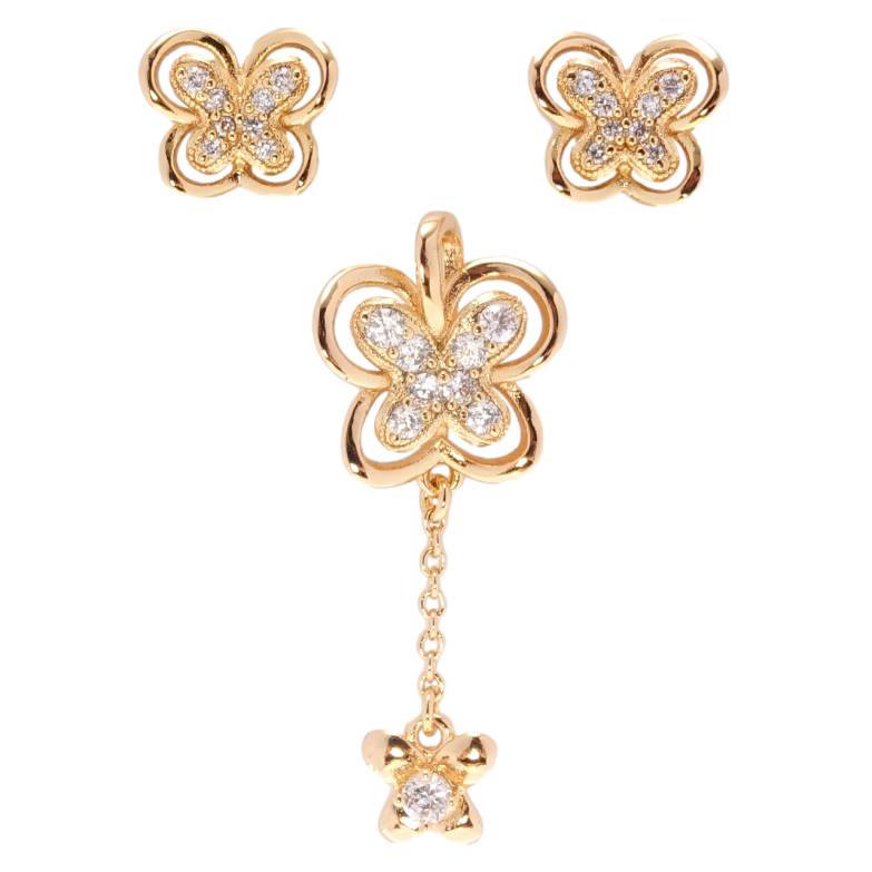 Набір Xuping Позолота 18K Сережки Кулон Метелики з цирконієм фото №12