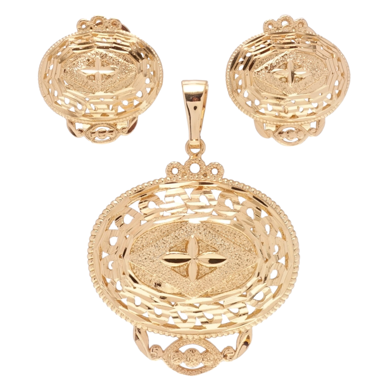 Набір Xuping Позолота 18K Сережки Кулон Декоративні різьблені овали фото №1
