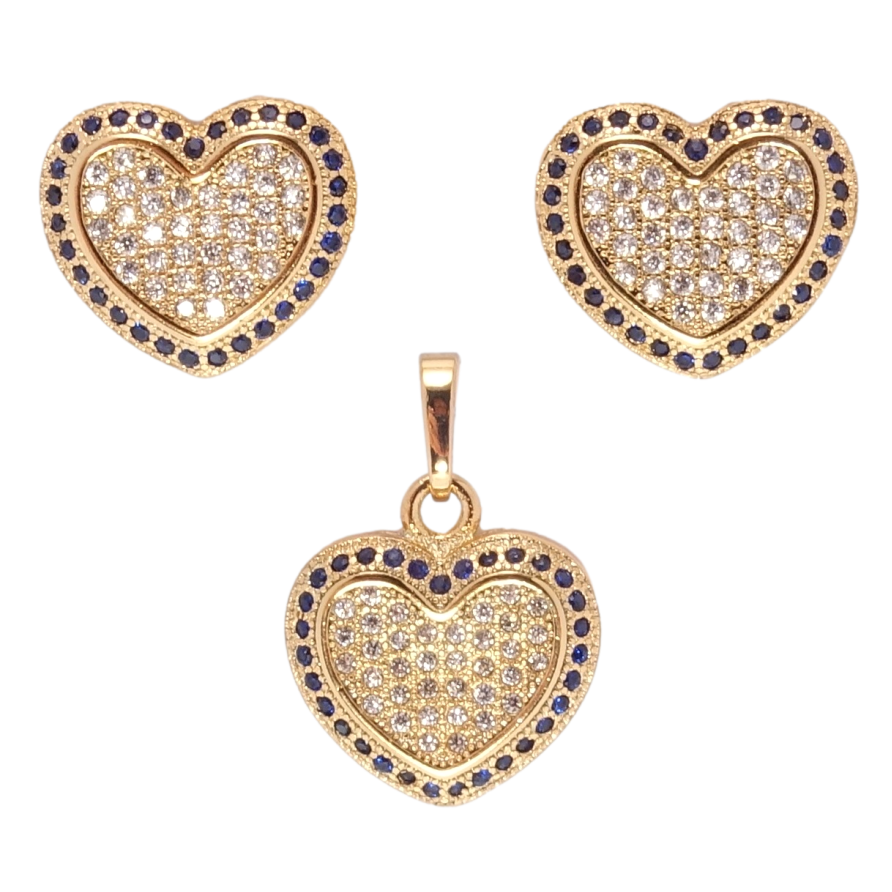 Набор Xuping Позолота 18K Серьги Кулон Сердечки с инкрустацией белым и синим цирконием фото №1 Набор Xuping Позолота 18K Серьги Кулон Сердечки с инкрустацией белым и синим цирконием фото №1